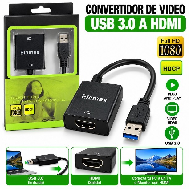&ua CONVERTIDOR VIDEO CABLE USB 3.0 A HDMI (1295)